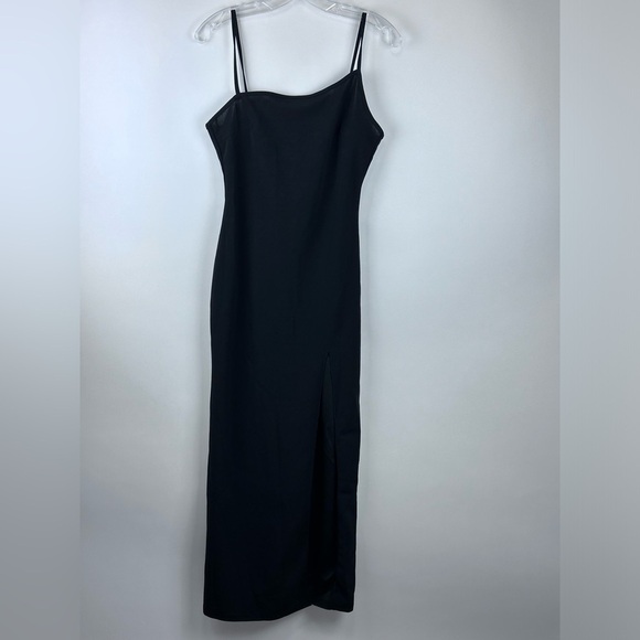 Women's Asymmetrical Neck Line Solid Dress w/ Side Split - Picture 2 of 9